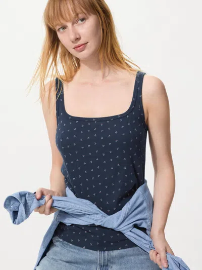 Uniqlo Women's Pointelle Tank Top Print Navy Large Denim  Us In Blue
