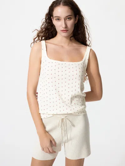 Uniqlo Women's Pointelle Tank Top Print Off White Xl Denim  Us In Neutral