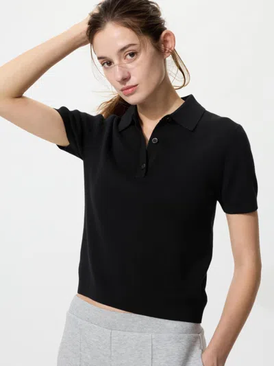 Uniqlo Women's Polo Short Sleeve Sweater Black Xl  Us