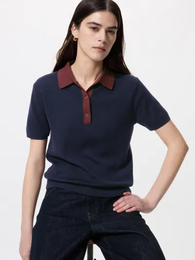Uniqlo Women's Polo Short Sleeve Sweater Color Block Navy 2xl  Us In Blue
