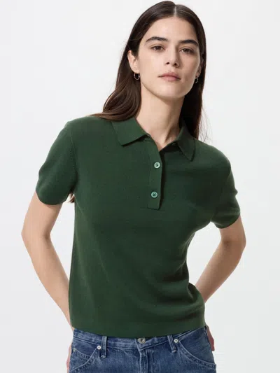 Uniqlo Women's Polo Short Sleeve Sweater Dark Green Xl  Us