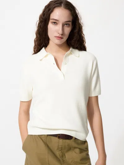 Uniqlo Women's Polo Short Sleeve Sweater Off White Large  Us In Neutral