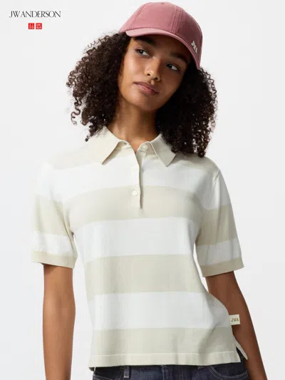 Uniqlo Women's Polo Short Sleeve Sweater Striped Beige Xl  Us In Multi