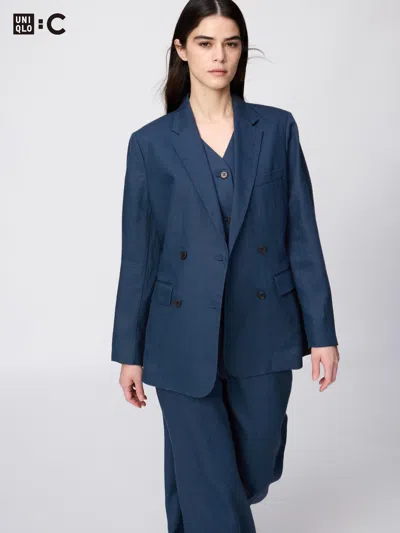 Uniqlo Women's Premium Linen Jacket Blue Medium  Us