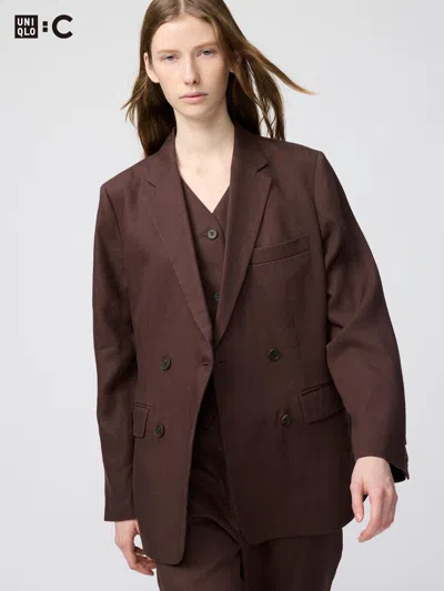 Uniqlo Women's Premium Linen Jacket Brown 2xl  Us