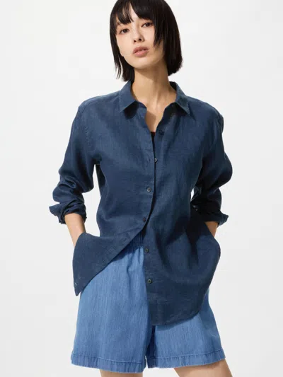 Uniqlo Women's Premium Linen Shirt Blue 2xl  Us