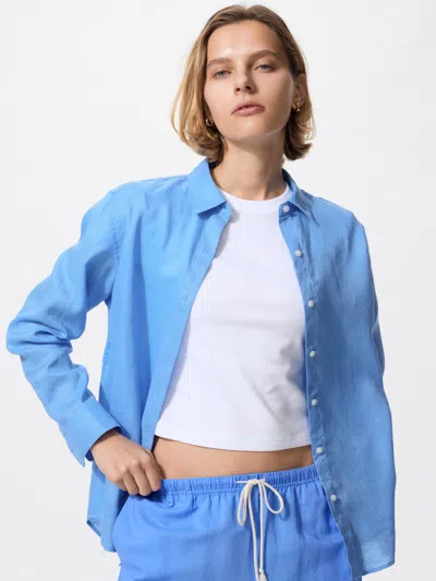 Uniqlo Women's Premium Linen Shirt Blue Small Linen/denim  Us