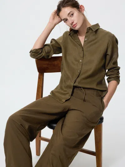 Uniqlo Women's Premium Linen Shirt Brown 2xl  Us