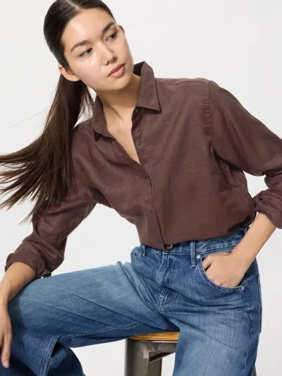 Uniqlo Women's Premium Linen Shirt Brown 2xl  Us