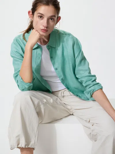 Uniqlo Women's Premium Linen Shirt Green 2xl  Us