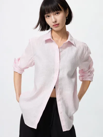 Uniqlo Women's Premium Linen Shirt Pink 2xl  Us
