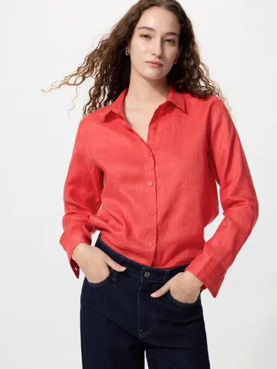 Uniqlo Women's Premium Linen Shirt Red 2xl Linen/denim  Us