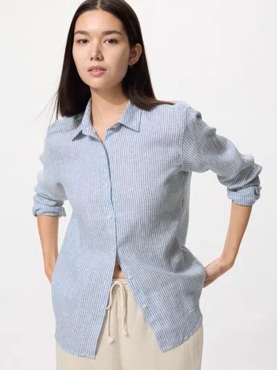 Uniqlo Women's Premium Linen Shirt Striped Blue 2xl  Us