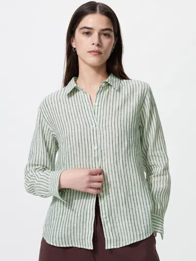 Uniqlo Women's Premium Linen Shirt Striped Gray 2xl  Us In Green