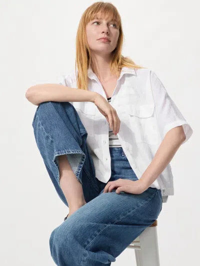 Uniqlo Women's Premium Linen Skipper Boxy Shirt Short Sleeve White Xs  Us