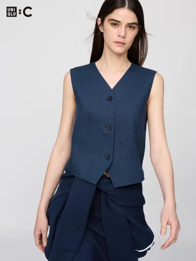Uniqlo Women's Premium Linen Vest Blue Large  Us