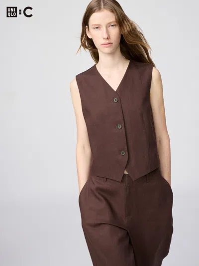Uniqlo Women's Premium Linen Vest Brown Xs  Us