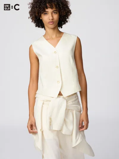 Uniqlo Women's Premium Linen Vest Off White 2xl  Us