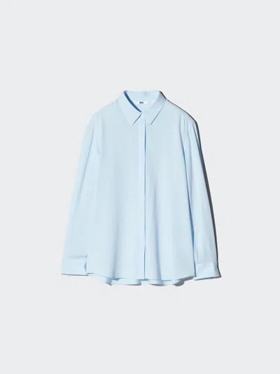 Uniqlo Women's Rayon Blouse, Light Blue, Large
