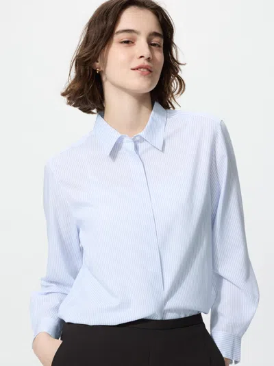 Uniqlo Women's Rayon Blouse Striped, Blue, 2xl