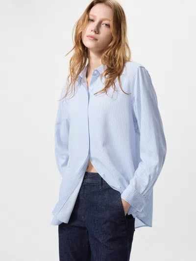 Uniqlo Women's Rayon Blouse Striped Light Blue Medium  Us