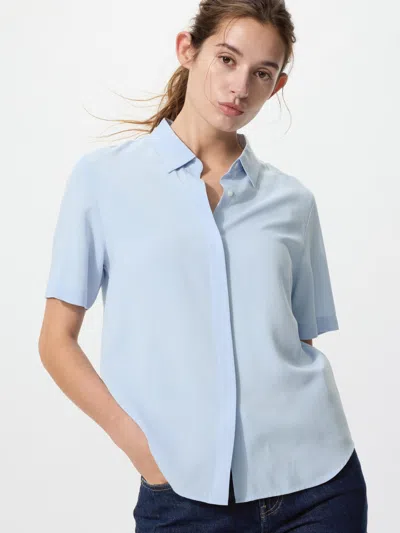 Uniqlo Women's Rayon Short Sleeve Blouse Light Blue Xl  Us