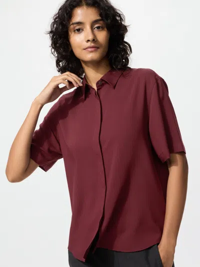 Uniqlo Women's Rayon Short Sleeve Blouse Wine 2xl  Us In Brown