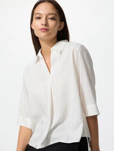 Uniqlo Women's Rayon Skipper Collar 3/4 Sleeve Blouse Striped Off White Xl  Us