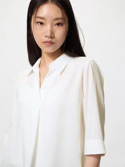 Uniqlo Women's Rayon Skipper Collar Blouse 3/4 Sleeve Striped, White, 2xl