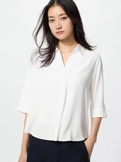 Uniqlo Women's Rayon Skipper Collar Blouse 3/4 Sleeve White 2xl  Us