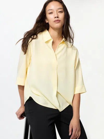 Uniqlo Women's Rayon Skipper Collar Blouse 3/4 Sleeve Yellow Xl  Us