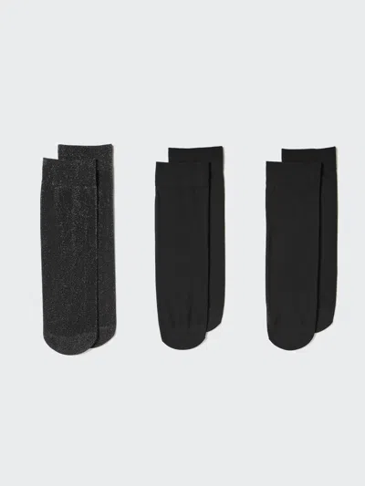Uniqlo Women's Regular Socks 3 Pairs Crew Sheer Glitter, Black