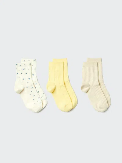 Uniqlo Women's Regular Socks 3 Pairs Flower, Natural, Us W 7.5-10 In Multi