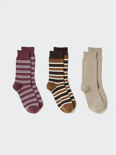 Uniqlo Women's Regular Socks 3 Pairs Stripe, Red, Us W 7.5-10 In Multi