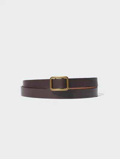 Uniqlo Women's Reversible Holeless Narrow Belt Dark Brown Large  Us