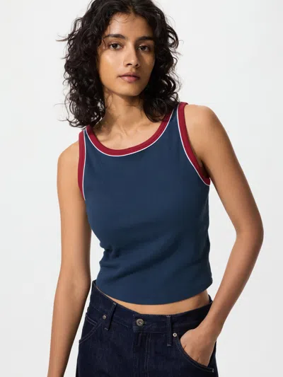 Uniqlo Women's Ribbed Cropped Bra Top Ringer Navy Xl  Us In Blue