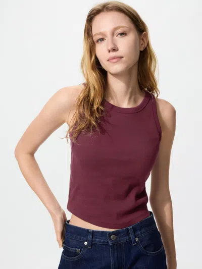Uniqlo Women's Ribbed Cropped Bra Top Wine 2xl  Us In Burgundy