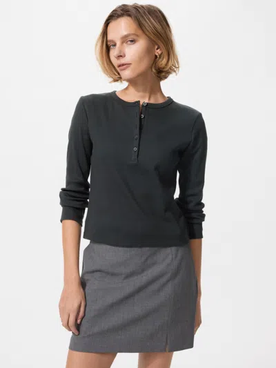 Uniqlo Women's Ribbed Henley Neck T-shirt Black Xl  Us