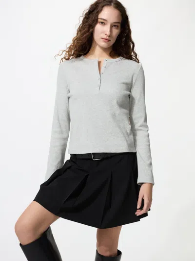 Uniqlo Women's Ribbed Henley Neck T-shirt Light Gray Medium  Us