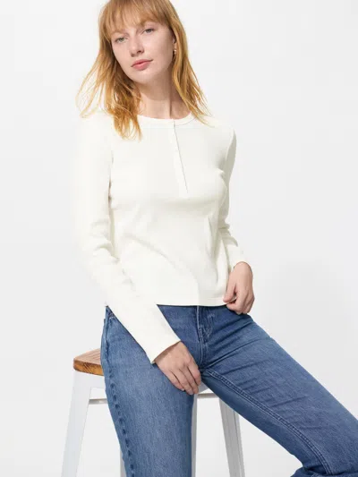 Uniqlo Women's Ribbed Henley Neck T-shirt Off White Medium  Us