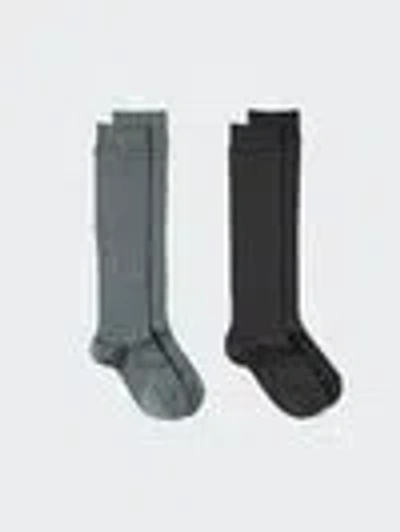 Uniqlo Women's Ribbed High Socks 2 Pair, Dark Gray, Us W 7.5-10