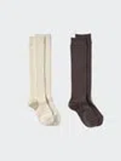Uniqlo Women's Ribbed High Socks 2 Pair, Natural, Us W 7.5-10 In Brown