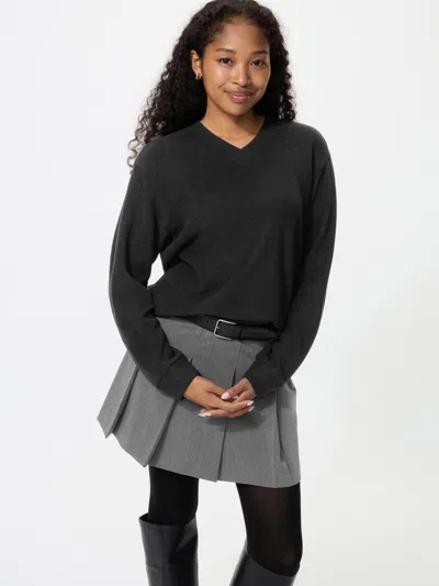Uniqlo Women's Ribbed Knitted Fleece V-neck T, Black, 2xs