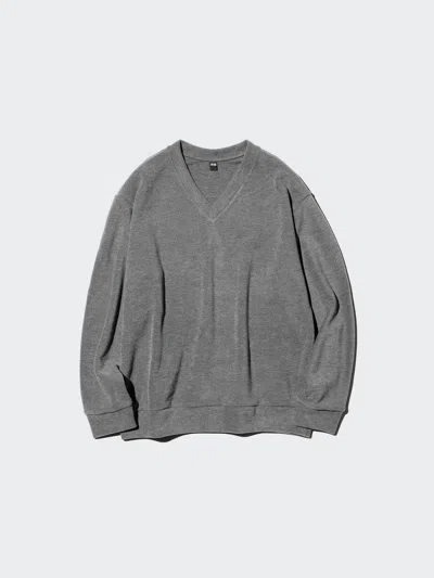 Uniqlo Women's Ribbed Knitted Fleece V-neck T, Gray, 2xs In Green