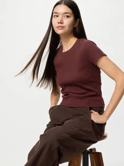 Uniqlo Women's Ribbed Mini T-shirt Dark Brown Medium  Us