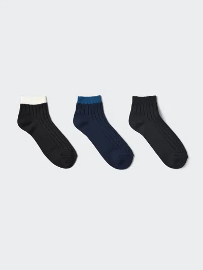 Uniqlo Women's Ribbed Short Socks 3 Pairs Striped Black Us W 7.5-10  Us