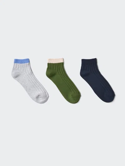 Uniqlo Women's Ribbed Short Socks 3 Pairs Striped Gray Us W 7.5-10  Us In Multi
