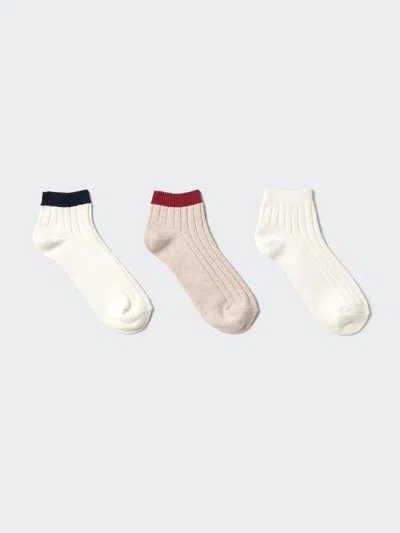 Uniqlo Women's Ribbed Short Socks 3 Pairs Striped Off White Us W 7.5-10  Us In Neutral