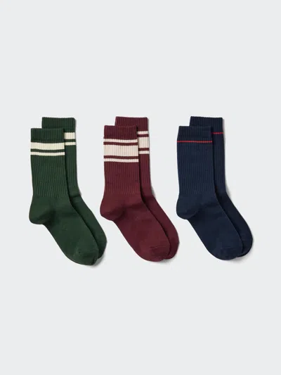 Uniqlo Women's Ribbed Socks 3 Pairs Striped Dark Green Us W 7.5-10  Us In Multi