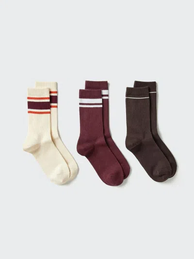 Uniqlo Women's Ribbed Socks 3 Pairs Striped, Natural, Us W 7.5-10 In Multi